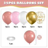 Dusty Pink Gold Balloons, 35 Pcs 12 Inches Retro Pink Metallic Gold Ivory White Balloons, Gold Confetti Latex Balloon For Girl Women Birthday Wedding Baby Shower Engagement Bridal Party Decor