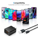 2-Pack 10FT USB C Charger for Motorola TurboPower, Moto G Power, G Stylus, One 5G Ace, Edge 5G, G100, G Play, Edge Plus (2022/2023), Razr