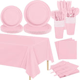 169 Pieces Light Pink Party Supplies Disposable Dinnerware Set Include Plates And Cups Napkins Plastic Forks Knives Spoons Tablecloth For Wedding Birthday Party Decorations, Serve 24 Guests