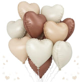 12PCS Cream Brown Heart Foil Balloons Beige Coffee Mylar Party Decor