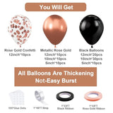 Rose Gold Black Balloons Garland Kit, 100Pcs Metallic Chrome Rose Gold Black And Rose Gold Confetti Balloons Arch For Wedding, Birthday, Graduation, Baby Shower Party Decoration