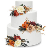 3Pcs Pre-Made Cake Topper Cake Decorating Flowers For Cake Decor Boho Burnt Orange Fall Cake Flowers For Wedding Baptism Birthday Party Bridal Baby Shower