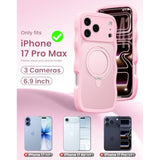 iPhone 17 Pro Max Case with 2X Privacy Screen Protector and Rotating Ring Stand Compatible with MagSafe - Cute Wavy-Tough Rugged and Durable Matte Phone Case for iPhone 17 Pro Max (Pink)