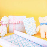 Reversible Baby Shower Wrapping Paper Roll - 17 Inches X 33 Feet (47 Sq. Ft. Ttl.) - Pink Bows & Blue Quilted Diamond Design For Neutral Birthday, Baby Shower, Boys Girls Kids