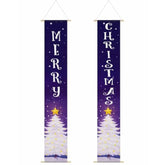 Merry Christmas Porch Banner Sign - Purple Sky White Tree Door Decoration For Front Outdoor - Windproof Hanging Flags For Home Party Decor 71X12 Inch