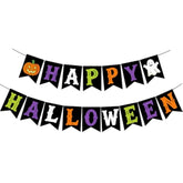 Happy Halloween Banner Pre-Strung with Pumpkin Ghost for Mantle Wall Fireplace Party Decor