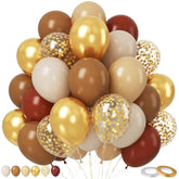 Brown Gold Balloon Set 50Pcs 12 Inch Tan White Metallic Confetti Fall Party Decor