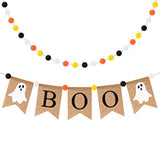 Halloween Boo Burlap Banner: Ghost & Felt Ball Garland - 2pcs