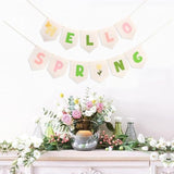 Felt Hello Spring Banner – Pastel Springtime Hanging Decoration, Farmhouse Spring Party Decor, Fabric Hellospring Bunting