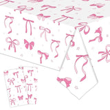 2 Pack Pink & White Bow Tablecloth, 54x108 Inch for Girls Birthday, Baby Shower Decor
