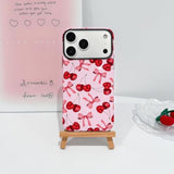 Magnetic Phone Case Compatible with MagSafe for iPhone 17 Pro Max - Cute Cherry Bow Ribbon Pattern, Hybrid 2 Layers Hard Back Shockproof Protective Cover - Glossy