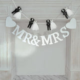 Mr and Mrs Banner for Wedding Reception, 2-Piece Bride and Groom Garland with Hearts and Tassels, Wedding Table Backdrop Decorations for Engagement Party