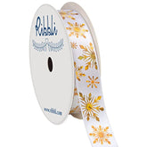 Gold Snowflake Ribbon,5/8 Inch,10-Yard Spool, Iridescent Gold Snowflak