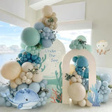 147Pcs Under The Sea Balloons Garland Arch Kit With Dusty Slate Blue Pastel Green Sand White Latex Balloons For Ocean Themed Under The Sea Baby Shower Birthday Party Decorations