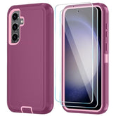 Phone Case For Samsung Galaxy S24 Case With Hd Screen Protector, Heavy Duty Shockproof & Dropproof 3-Layer Cover Phone Case For Galaxy S24 6.2'',Wineredpink