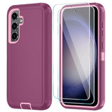 Phone Case For Samsung Galaxy S24 Case With Hd Screen Protector, Heavy Duty Shockproof & Dropproof 3-Layer Cover Phone Case For Galaxy S24 6.2'',Wineredpink