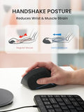 Perimice-715Rx Wireless Rechargeable Vertical Mouse - Duo Wired And Wireless Charging Feature - Charger Included - Right-Handed - Black