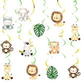 Wild One Hanging Swirls Ceiling Streamers Decorations For Boys Kids 24Pcs Jungle Safari Animal Birthday Party Decoration Baby Shower Party Supplies Room Decor