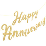 Happy Anniversary Gold Glitter Banner – Wedding Bunting Garland for Party Decor