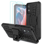 For Moto G Play 2024 Case With 2 Pack Screen Protector,Military Grade Shockproof, Heavy Duty Robust Bumper Cover With Kickstand For Motorola G Play 2024 Phone Black