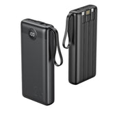 Portable Charger 20000Mah, Built-In Cable Fast Charging Power Bank, Pd Qc 3.0 Travel Essentials Battery Pack, 4 Output & 2 Input Phone Charger For Iphone,Samsung, Android-Black