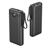 20000mAh Portable Power Bank with Built-In Cable PD QC 3.0 4-Out 2-In Black
