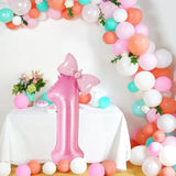 Bow Pink Number 1 Balloon 40 Inch Foil Mylar 1st Birthday Party Decorations Supplies