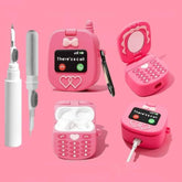 Cute Silicone AirPods Case Cover with Cleaner Kit for Women and Girls, Anti-Drop Protective Case for AirPods 1st/2nd Generation (Pink)