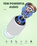 Bluetooth Speakers, 15W Portable Speakers Bluetooth Wireless V5.0 with Stereo Sound, Active Extra Bass, IPX6 Waterproof Shower Speaker, Double