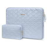 MOSISO Laptop Sleeve Compatible with MacBook Air 13 inch M3 M2 M1 2025-2018 / Pro 13 inch M2 M1 / Surface Pro 9/8/7/6/X/5/4/3/2/1, Waterproof Rhombus PU Leather Padded Bag with Small Case, Baby Blue