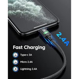 3Pack Magnetic Charging Cable Usb C,3A Fast Charging/Data Transmission With 3 In 1 Charging Tips Nylon-Braided Phone Compatible For Iproduct/Type C/Micro Device Black(3.3Ft/6.6Ft/6.6Ft)