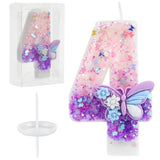 Birthday Number Candles Pink And Purple Butterfly Birthday Candles For Cake Glitter Number 4 Candle Cake Topper With Sequins For Girls And Women Anniversary Celebrations Supplies