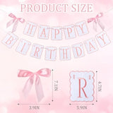 Pink And White Bow Happy Birthday Banner Garland Pink Bow Birthday Party Decorations Coquette Scalloped Embroidered First Party Cake Smash Prop For Women Baby Shower High Chair Decor