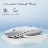 M18 Bluetooth Mouse, Usb C Rechargeable Wireless Mouse, Triple Mode (Dual Bluetooth+Usb) Computer Silent Mice Portable With Usb Receiver And Type C Adapter For Laptop/Macbook/Ipad/Pc - Silver