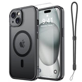 Magnetic for iPhone 15 Case,with Screen Protector+Wrist Strap,Compatible with MagSafe,Camera Protection,Military Grade Drop Protection,Slim