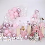 Pink Winter Wonderland Balloons, 50 Pcs 12 Inch Pearl White Balloons Pastel Metallic Pink Balloon For Girls Womem Winter Christmas Wonderland Birthday Baby Shower Ice Snow Princess Party Decorations