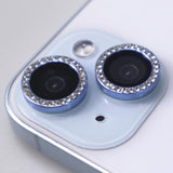 For Iphone 15/15 Plus Camera Lens Protector Bling Glitter Diamond Metal Crystal Tempered Glass Screen Accessories Rhinestones Lens Cover, Also Compatible With Iphone 16E (2Pcs) (Blue)