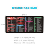 Mac Os Shortcut Key Mouse Pad-Cheat Sheet Desk Mat Large Gaming Mouse Pads Desk Pad Giant Mouse Pad With Stitched Edge Non-Slip Rubber Base For Office Computer Keyboard Laptop Home