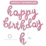 Happy Birthday Banner, Cursive Balloons, Light Pink Mylar Foil Birthday Balloons For Kids And Adults