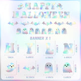 Iridescent Happy Halloween Banner Ghost Bat Garland Neon Glitter Party Decorations
