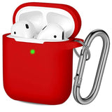 Soft Silicone Protective Skin for AirPods with Keychain Accessories, Compatible with AirPods Case Cover, Front LED Visible, Red
