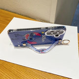 Cute Cartoon Glitter Case for Samsung Galaxy S24 with Wrist Strap Kickstand and Camera Lens Protector