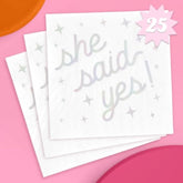 She Said Yes Napkins - 3-Ply, 25 Pcs | White Bachelorette Decorations, Engagement Theme Party, Bridal Shower Tablescape, Cute Proposal Dinner Decor