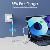 35W Usb-C Wall Charger Block: Gan Pd 3.0 Fast Charging Block, Foldable Compact Power Adapter With 3Ft Usb C To C Cable For Iphone 15/14/Pro Max/Plus/13/12 (White)