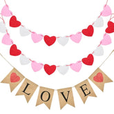 Valentine'S Day Banner - Red Felt Heart Garland And Love Burlap Decorations Banners With Hearts For Mantle, Fireplace, Wall Proposal Valentines Decor