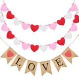 Valentine'S Day Banner - Red Felt Heart Garland And Love Burlap Decorations Banners With Hearts For Mantle, Fireplace, Wall Proposal Valentines Decor
