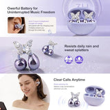 Soinf Women's Wireless Earphones, Designed with Crystal Butterfly Earrings and Open Bluetooth Noise Cancelling Earphones for Running, Suitable for