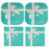 Iconic Turquoise & Sweetheart Locket Tableware for 16 Guests! This Picturesque set includes 16 ea. Large Plates & Luncheon Napkins. by Havercamp