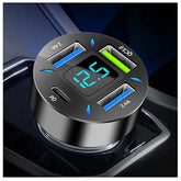4 Ports Usb Car Charger Usb Adapter With Voltmeter,Type C Port Pd 3.1/Qc 3.0 Super Fast Charging Car Cigarette Lighter Plug For Iphone 14 13 12,S22 S21 S20,Ipad Pro& More Mobil Phone (Black)