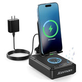 Cell Phone Stand with Bluetooth Speaker and Wireless Charger, Desktop Charging Station Stand Speaker for iPhone, Christmas Birthday Gift for Men